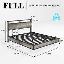 Full/Queen/King Size Floating Bed Frame With RGB LED Lights, Modern Platform Design With Smart Storage Headboard And Built-In Type-C & USB Charging Ports - View 2