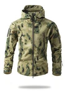 男士保暖内衬休闲运动夹克，防风防水户外迷彩软壳外套，秋冬季，抓绒，滑雪 - 橄欖綠 - 查看 2