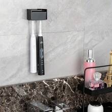 Soporte para cepillo de dientes montado en la pared con tapa para el baño, organizador de almacenamiento de cepillo de dientes para la ducha, colgador de cepillo de dientes autoadhesivo con dispensador de pasta de dientes automático - Negro - Ver 4