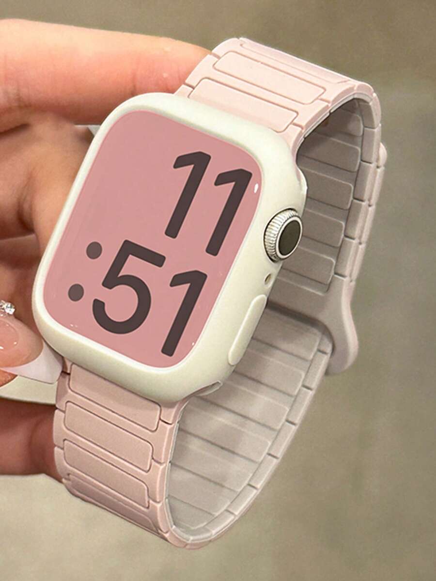 一套双色磁扣硅胶表带+表壳，适用于46mm、38mm、40mm、41mm、42mm、44mm、45mm、49mm表盘，可爱糖果色表带搭配保护壳，兼容苹果Series 11、10、9、8、7、6、5、SE、Ultra 2。