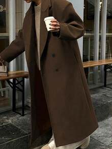 Buzzelle 女士时尚翻领长款羊毛混纺大衣，适合日常、休闲、约会、通勤、旅行、圣诞节、秋冬季等场合。