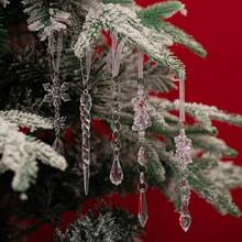 5/10pcs Christmas Acrylic Snowflake Icicle Pendants, Transparent Elk Icicle Snowflake Tree Pendants, Christmas Tree Decorations, Holiday Party Christmas Atmosphere Decoration Props, Christmas Decorations Gift, Wedding Birthday Party Holiday Decorations, Christmas Decor, Room Decor, Home Decor
