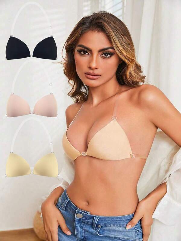 ideaCCSZ Pink Triangle Cup Sticky Bra,French Style Push Up Bras For Strapless Evening Dresses, C D E F Large Cup Deep-V Design Breast Lift Self-Adhesive ,Front Clasp Invisible Silicone Nipple Patches, Reusable Women's Underwear And Lingerie Accessories