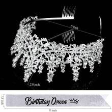 Birthday Queen Sash Tiara Crown Silver Tiaras And Crowns For Women Girls Crystal Princess Tiara Rhinestone Headbands Quinceanera Crown Headpieces Happy Birthday Decorations Accessories For
