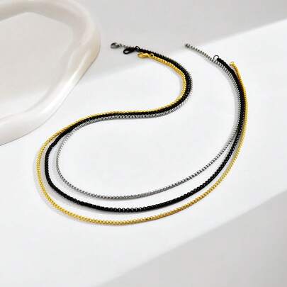 3pcs Metal Chain Necklace, Unisex, 2.0mm Diameter, Minimalist Style, Suitable For Work, Casual Wear, Travel