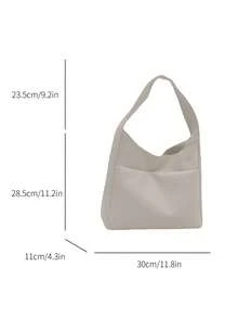 Borsa secchiello di grande capacità, nuova collezione primavera/estate 2025, borsa a spalla, borsa shopper, con ampia tracolla, in pelle PU, adatta per college, lavoro, pendolarismo, borsa da donna minimalista di moda, colore nero tinta unita - Bianco - Visualizzare 3