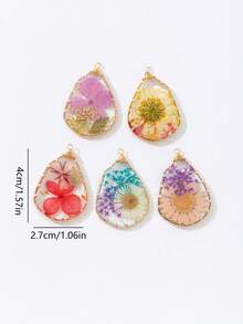 3pcs Teardrop Resin Dried Flower Wrapped Copper Wire Earrings, Necklace, Bag Decoration DIY Pendant