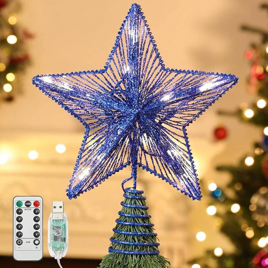 Lewondr Tree Topper, USB Powered Remote Controlled 6H Timer Tree With ...