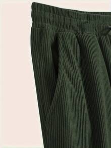 时尚灯芯绒面料简约时尚加大码男士两件套，连帽撞色纽扣开衫，带抽绳和斜插口袋，休闲学院风，适合日常穿着，春秋冬新款 - 軍綠色 - 查看 5