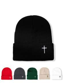 1pc Embroidered Moon Pattern Knit Beanie, Outdoor Cold-Proof Casual Versatile Winter Warm Hat Suitable For Daily Commute Accessories For Winter Mens Winter Clothing