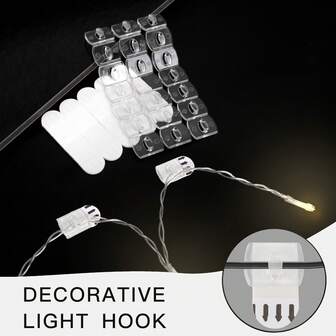 20pcs/40pcs/60pcs Transparent Mini Hanging Hooks For Holiday Lights, Reusable Adhesive Hooks Suitable For Halloween, Christmas