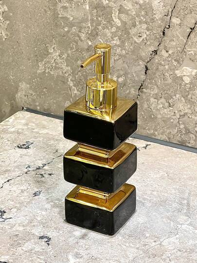 Creative Unique Ceramic Mirror Black & White Soap Dispenser Bottle, Reusable Pump Bottle For Hotel/Home Bathroom Liquid Soap, Shampoo, Lotion, Multi-Purpose