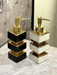 Kreatywna, unikalna, ceramiczna, czarno-biała butelka z dozownikiem mydła, wielokrotnego użytku butelka z pompką do toaletki hotelowej, szampon, żel pod prysznic, kwadratowa butelka na balsam w kształcie wieży, wielofunkcyjna butelka na balsam do toalety hotelowej i biurowej