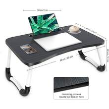 Portable Lap Desk Bed Table Tray, Laptop Stand With Cup Holder & Tablet Slot & Lifting Handle For Working Writing Drawing & Eating - Black - View 4