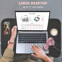 Portable Lap Desk Bed Table Tray, Laptop Stand With Cup Holder & Tablet Slot & Lifting Handle For Working Writing Drawing & Eating - Black - View 7