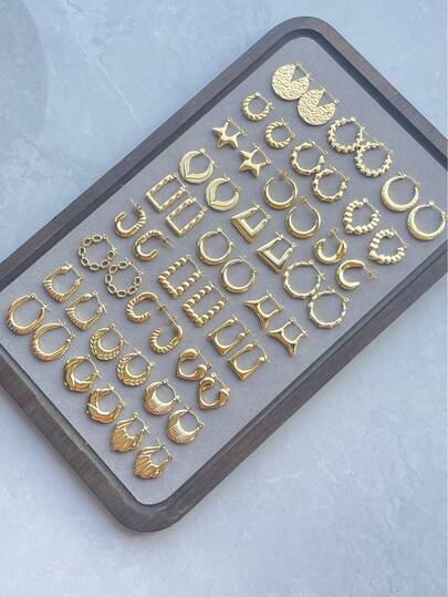 2-15 زوج من الأقراط الحلقية الفاخرة عالية الجودة بطراز رجعي للنساء، مطلية بالذهب عيار 18 قيراط، بتصاميم هندسية بسيطة بشكل قلب، مناسبة للارتداء اليومي والحفلات، هدية محظوظة [شحن عشوائي للأنماط]