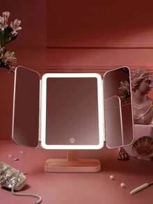 1pc Three-Fold LED Makeup Mirror, Desktop Vanity Makeup Mirror With 3x/2x/1x Magnification,Portable HD Vanity Mirror Brightness Adjustment Folding Vanity Mirror With Stand & 3 Color Lighting, Foldable Tri-Fold Design, Rechargeable 800mAh Battery, USB Charging,Travel, Lighted Mirror With Touch Screen Dimming For Cosmetic, ,Best Gift For Women,Valentine's Day Gift,Christmas Gift - Nhiều màu - Xem 2