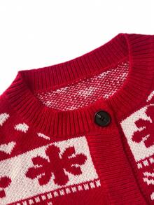 Áo len nữ mùa Thu/Đông kiểu dáng retro giản dị, áo cardigan dài tay cổ tròn cài nút - Kiểu dáng đáng yêu, hoàn hảo cho không khí Giáng sinh, trang phục Giáng sinh, quần áo mùa đông nữ. - Đỏ - Xem 7