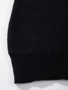 Warner Bros 男士休闲宽松蝙蝠侠提花图案圆领长袖套头毛衣，街头风，适合秋冬季穿着 - 黑色 - 查看 7