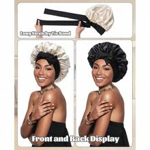 Satin Bonnet Silk Bonnet For Sleeping Silk Sleep Cap Double Layer Hair Bonnet With Elastic Tie Band For Curly Hair Night Cap Black + Champagne,Hair Tools,Hair Items,Travel Essential,Travel,Barber,Hairstylist,Barber Accessories,Valentine's Day,Hair Supplies,Hair Stylist,Barbershop,Salon,Vacation Essentials,Hair Products,Barbershop,Valentine's Gift,Travel Essentials For Women,Hair Stylist Tools - BlackChampagneOneSize - View 3