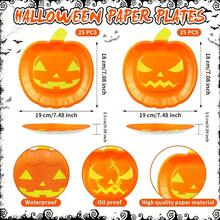 50 Pcs Halloween Paper Plates Pumpkin Shape Party Plates Halloween Party Supplies Spooky Disposable Tableware Decors For Appetizer Lunch Dinner Dessert Orange
