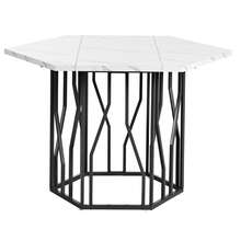 Dining Table And Chair Set (5 Piece Set), Modern Hexagon Marble Dining Table + 4 Grey Velvet Dining Chairs To Create A Warm And Modern Restaurant - Black + Gray + MDF + Steel - View 11