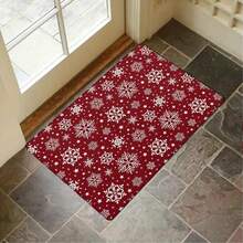 1pc 2D Flat Flannel 1 Piece Christmas Snowflake Welcome Doormat - Non-Slip, Machine Washable, Fade Resistant, Low Pile Polyester Rectangular Mat For Living Room, Bedroom, Kitchen, Laundry Room - Multicolor - View 3