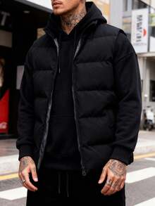 秋冬季欧美风立领黑色羽绒背心，街头风保暖无袖外套 - 黑色 - 查看 2