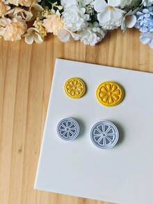 2 piezas Juego de cortadores de rodajas de limón y naranja de arcilla polimérica, moldes creativos de arcilla polimérica para pendientes con estilo de fruta de verano, para hacer joyas y pendientes DIY - Blanco - Ver 8