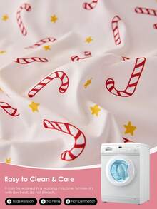 1 față de pernă cu imprimeu de trestie de bomboane de Crăciun, fără umplutură, moale și respirabilă, potrivită pentru Crăciun și decorul zilnic pentru sufragerie, dormitor, canapea, față de pernă pentru mașină, lavabilă la mașină. Pentru așternuturi de casă și articole esențiale pentru cămin, certificată Oeko-Tex