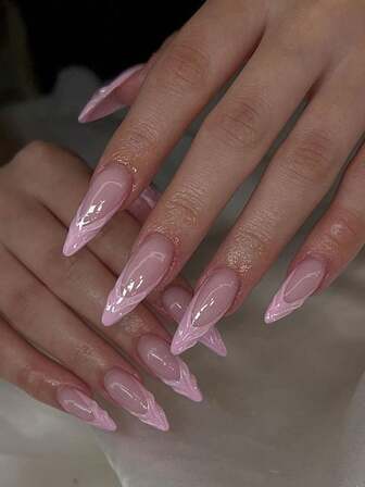 New 24pcs Almond-Shaped Patch Nails, Y2K Style French False Nails, Simple And Elegant Design, Suitable For All Women. Contains A Piece Of Jelly Glue And A Nail File. Reusable Press-On False Nails. Suitable For Parties, Dinners, Birthdays, Weddings, Daily Wear Nail Decorations