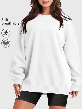 Speed mate Women's Oversized Drop Shoulder Sweatshirt - Solid Color Long Sleeve Crewneck Pullover Top For Fall Winter | Casual Loose Fit Sporty Sweatshirts