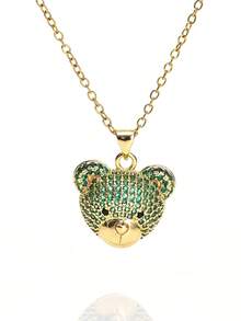 1pc Fashionable Elegant Cute Copper Inlaid Zirconia Bear Pendant Necklace, Jewelry For Women, Suitable For Daily Wear And Party/Holiday Style, Valentine's Day Couple Gift