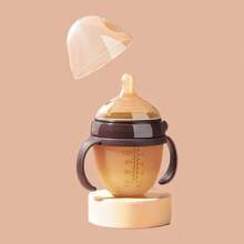 带手柄的防胀气婴儿奶瓶，硅胶材质，模拟母乳喂养，150ml/240ml 安全 - 卡其色 - 查看 13