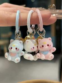 新款3D猫咪卡通铃铛钥匙扣可爱背包挂件女孩包包配饰闺蜜礼物旅行必备卡哇伊沙滩必备 - 彩色 - 查看 1