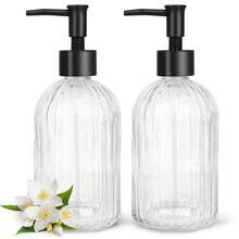 2-Pack Glass Soap Dispenser - 400ml UV Protection Refillable Bottles With Black Rust-Proof Pump For Hand Soap, Lotion, Oil, Kitchen & Bathroom Essentials - trong suốt - Xem 1