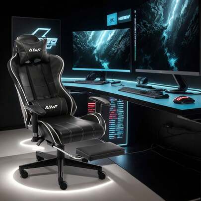 Cadeiras gamer, cadeira gamer ergonômica, equipada com almofada de assento extensível, cadeira para rede de computadores, com apoio para as costas, cadeira giratória, inclui encosto de cabeça, assento com almofada espessa