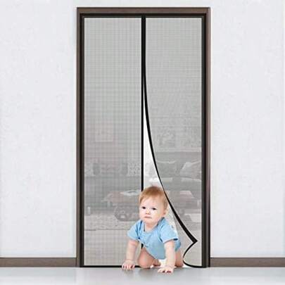 Magnetic Screen Door Size 110 X 210, Self Sealing Door Screen Magnetic Closure, Reinforced Small Screen Door Mesh With Windproof Hasp Desgin For Patio Front Door, Keep Bugs Out,