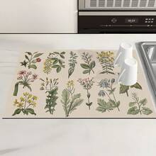 1 pieza Felpudo de secado de platos con estampado de hierbas, almohadilla absorbente para encimera de cocina, felpudo de goteo para tocador de baño, felpudo de drenaje de agua de silicona suave para grifos, posavasos de tocador, felpudo antisalpicaduras de inodoro, accesorios de cocina y baño - Multicolor - Ver 6