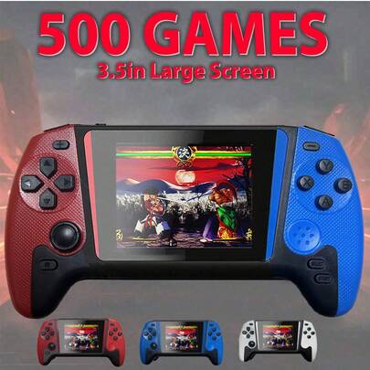 Christmas Decor Q21 Portable Retro Handheld Game Console, 3.5" Joystick Game Player With 500 Built-In Games, Wireless Controller, Rechargeable, Connect To TV (Classic Red & Blue/Blue/Red/White)