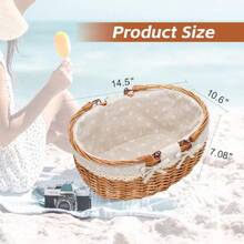 Wicker Picnic Basket With Double Folding Handles,Willow Picnic Hamper,Natural Hand Woven Easter Basket,Easter Eggs And Candy Basket,Bath Toy And  Toy Storage,Gift Packing Basket.White,24515598 - 黑與白 - 查看 5
