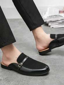 PU Material / Faux Leather Plus Size Men's Black Loafers, Casual Leather Shoes, British Style Half-Slip-On Shoes, Fashion Driving Loafers, Youth Korean Version Slip-On Shoes, Suitable For Nightclubs, Parties, Daily Versatile Wear - Black - View 7