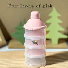 1 szt. przenośny wielowarstwowy dozownik mleka w proszku dla niemowląt, przezroczysty, odłączany, 3/4 warstwy, różowy