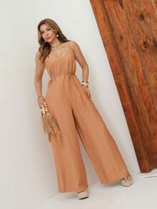 A&DD MODA, REF: Y492 Elegant Women's Jumpsuit With Suspenders, Adjustable Straps And Side Pockets, Casual And Sophisticated Modeling, Uncomplicated And Chic Look, Women's Jumpsuit Tailored For All Occasions, Modern And Comfortable Style - 杏色 - 查看 3