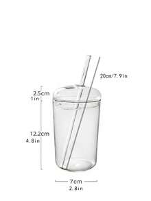 450毫升透明玻璃杯带盖和吸管，玻璃果汁/饮料/咖啡杯，简约水杯 - 彩色 - 查看 7