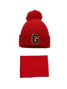 2 piezas/Set Gorros y bufanda de punto para bebé con letras A-Z. Gorro de punto para niñas, gorro de bebé rojo de Navidad, accesorios para bebé, sombreros para niños, gorro elástico para niño y niña de 4 a 8 años