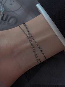 1pc Multi-Layer Snake Bone Bracelet, Minimalist Men's Snake Chain Bracelet - Gun Black - View 1