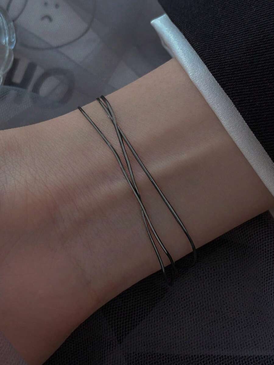 1pc Multi-Layer Snake Bone Bracelet, Minimalist Men's Snake Chain Bracelet - Gun Black - View 1