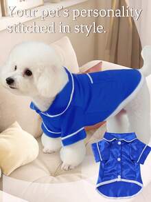 1 piesă de dormit pentru câini/pisici, cămașă cu design lucios din material textil, garnitură contrastantă, piesă de dormit elegantă și confortabilă pentru animale de companie mici - Albastru regal - Vizualizare 1