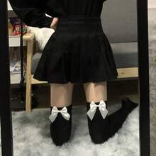 Women Thigh High Socks Cute Bows Elastic Velvet Stockings Over Knee Socks For Streetwear Clothing Accessories - 黑襪白蝴蝶 - 查看 3